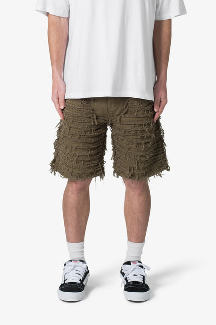 Pantalones cortos vaqueros deshilachados - Verde oliva