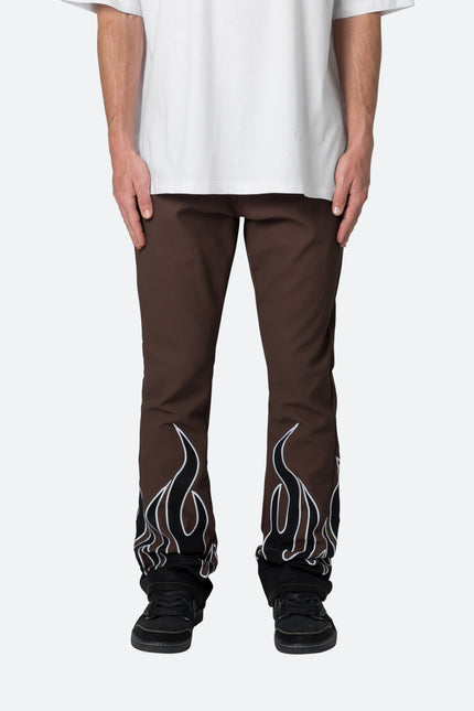 Pantalon en cuir B517 à motif flamme - Marron/Noir