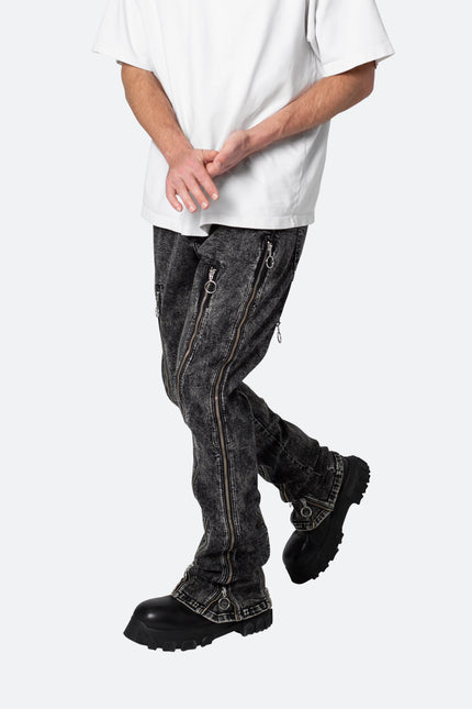Pantalones acampanados con cremallera B571 - Negro lavado