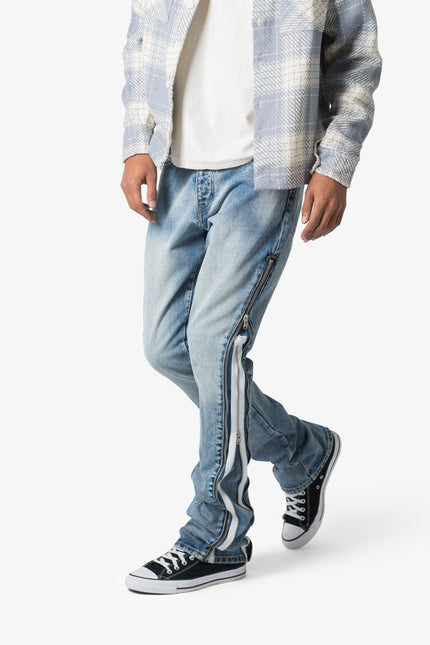 B574 Jeans acampanados con cremallera - Azul