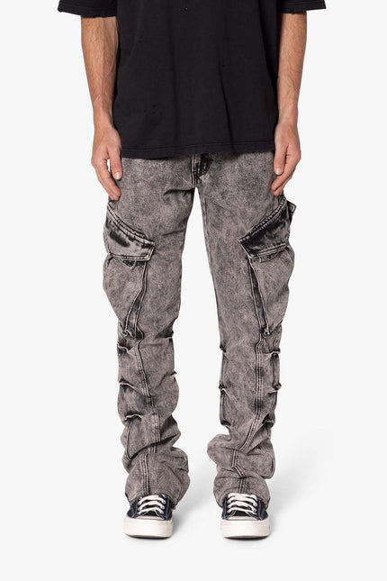 Jean cargo évasé à coutures apparentes B647 - Gris