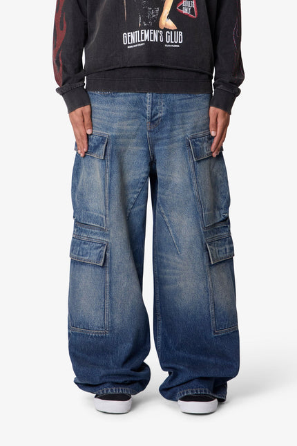 Jean cargo ample - Bleu