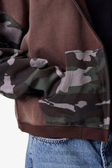 Camo Panelled Zip Up Hoodie - Brown