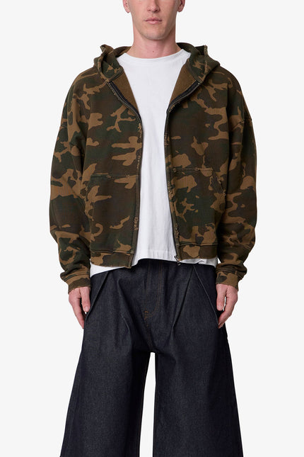 Sweat à capuche zippé camouflage - Vert