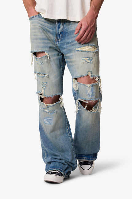 Cowboy Distressed Kick Flare Denim - Blue