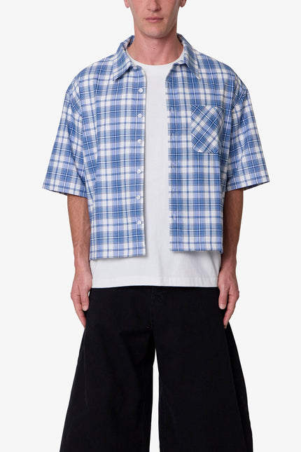 Chemise courte en flanelle à manches courtes - Bleue
