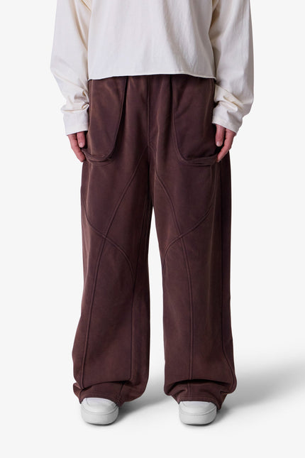 Pantalones deportivos con costuras cruzadas - Marrón lavado