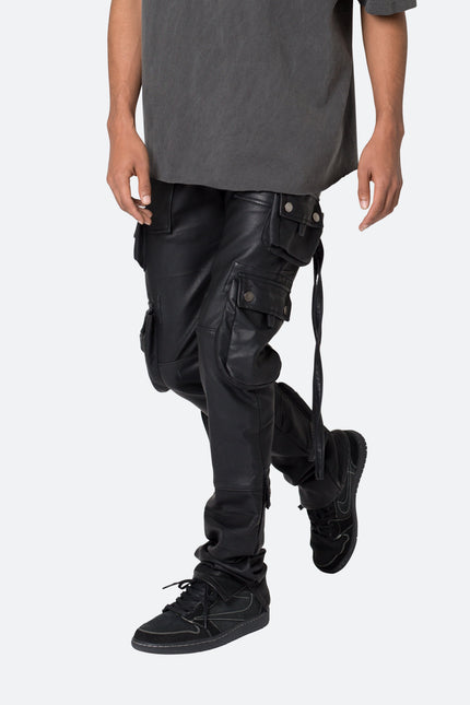 Pantalon cargo en cuir D152 - Noir