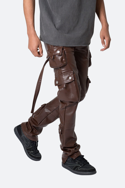 Pantalon cargo en cuir D152 - Marron