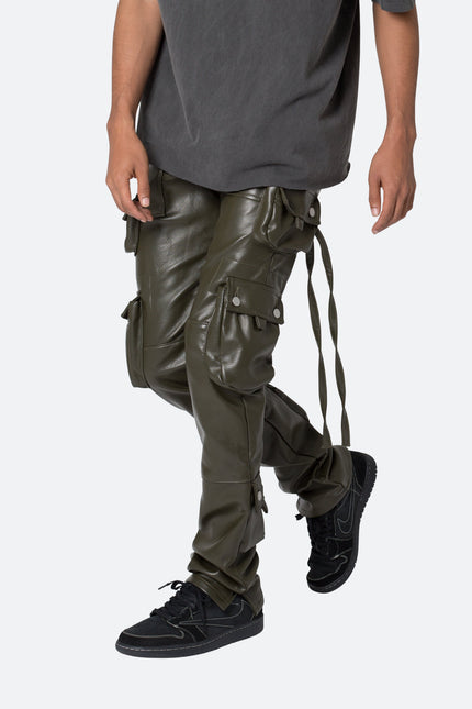 Pantalones cargo de cuero D152 - Verde oliva