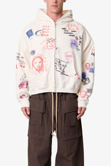 DTLA Doodle Zip Up Hoodie - Off White