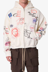 DTLA Doodle Zip Up Hoodie - Off White