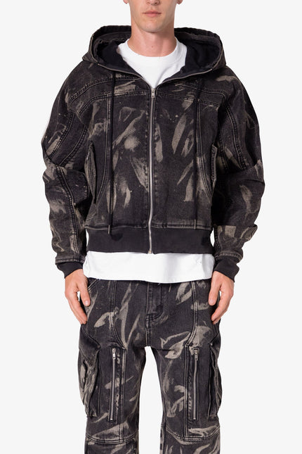 Blouson aviateur à capuche en denim double - Noir