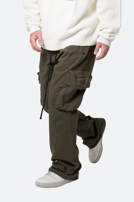 Pantalon cargo évasé à cordon de serrage - Olive