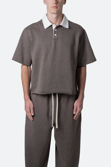 Polo oversize en polaire - Noir délavé