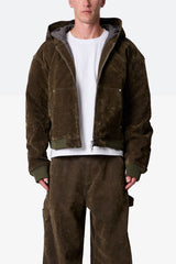 Flocked Hooded Zip Up Work Jacket - Olive