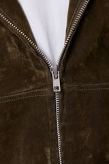 Flocked Hooded Zip Up Work Jacket - Olive