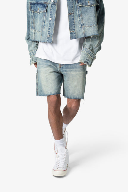Short en jean effiloché - Bleu