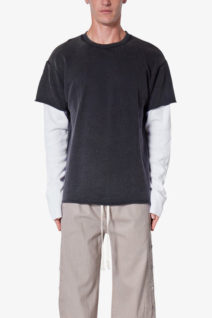 T-shirt thermique double couche en molleton français à manches longues - Noir délavé