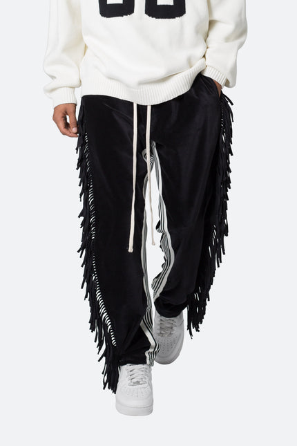 Pantalones deportivos de terciopelo con flecos - Negro