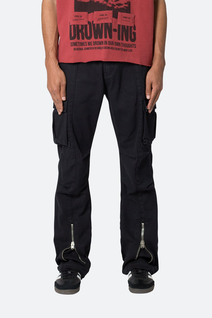 Pantalon cargo évasé à fermeture éclair frontale - Noir