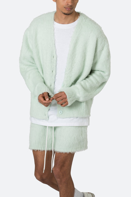 Fuzzy Cardigan Sweater - Mint