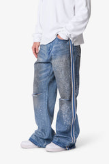 Gemmed Kick Flare Denim - Blue
