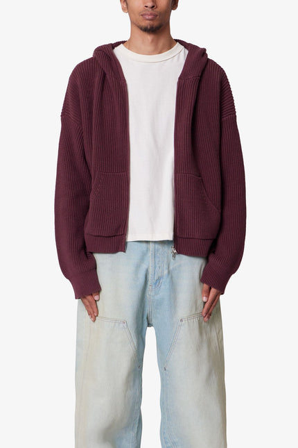 Sweat à capuche zippé en maille - Bordeaux
