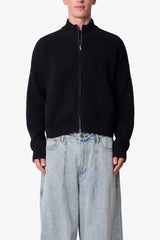 Knit Zip Up Sweater - Black