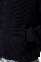 Knit Zip Up Sweater - Black