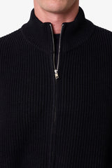 Knit Zip Up Sweater - Black