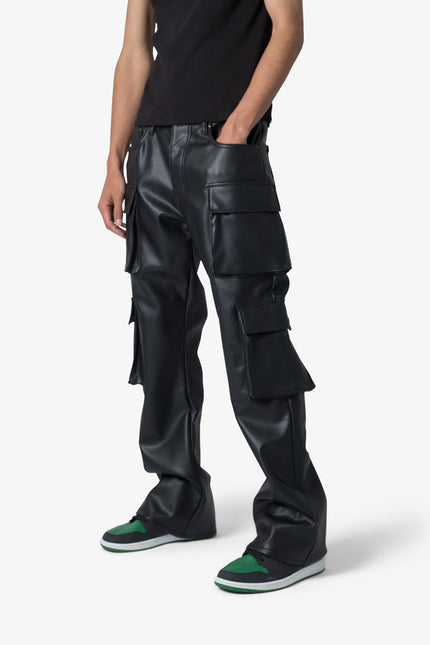 Pantalon cargo en cuir à double pression - Noir