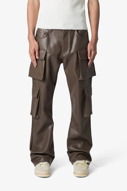 Pantalon cargo en cuir à double pression - Chocolat