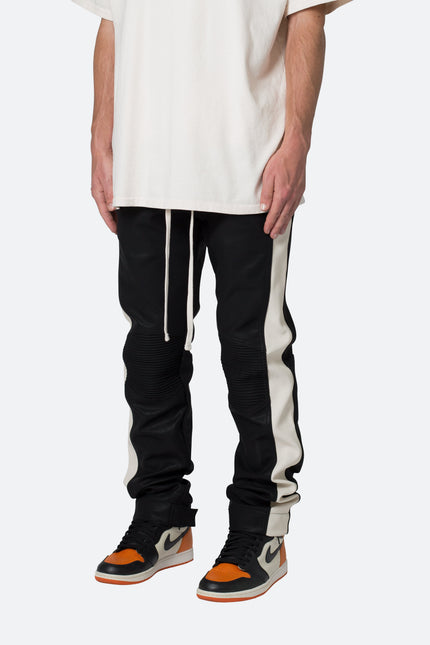 Pantalones de cuero para motociclista - Negro/Blanco