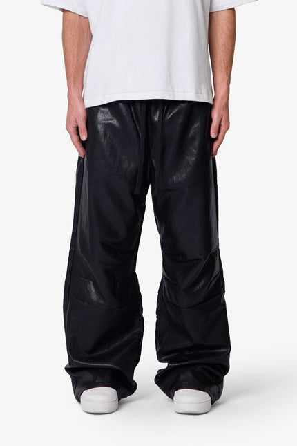 Pantalon de survêtement ultra ample en cuir - Noir