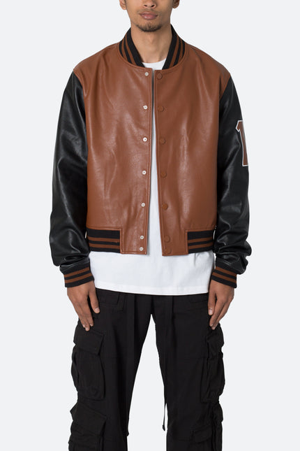 Veste universitaire en polyuréthane - Noir/Marron
