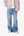 Paneled Distressed Kick Flare Denim - Blue