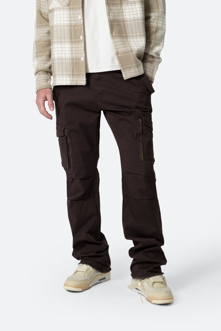 Pantalon cargo à fermeture éclair et empiècements - Marron