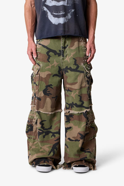 Pearled Rave Cargo Pants - Camo