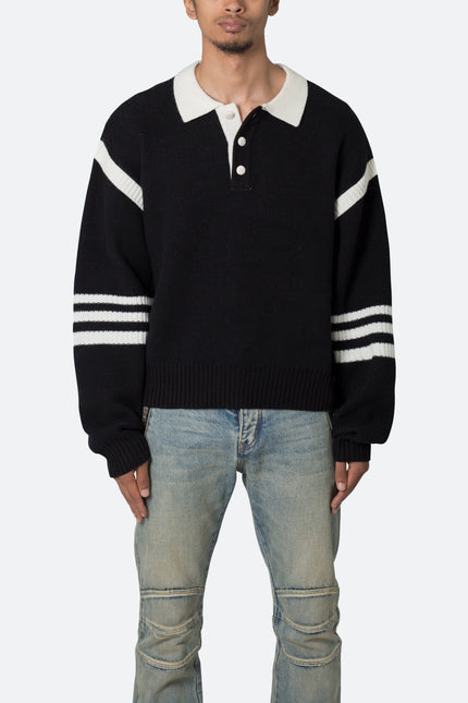 Pull polo en maille - Noir/Blanc