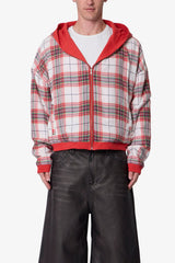 Sweat à capuche réversible en flanelle avec fermeture éclair - Rouge