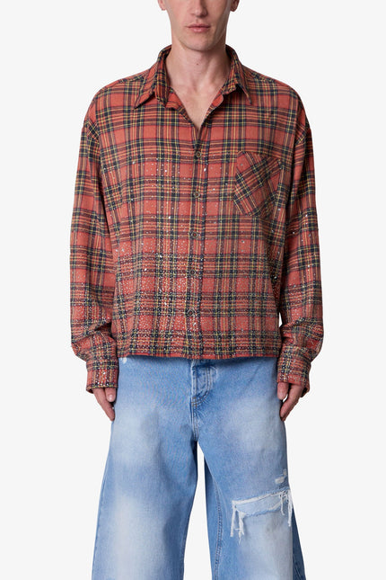 Chemise en flanelle à strass - Rouge