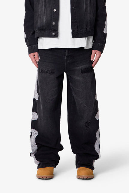 Jean ultra ample Skeleton - Noir délavé