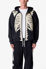 Skeleton Zip Up Hoodie - Washed Black