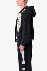 Skeleton Zip Up Hoodie - Washed Black