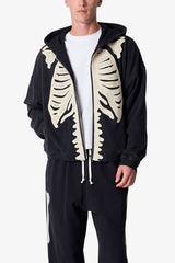 Skeleton Zip Up Hoodie - Washed Black
