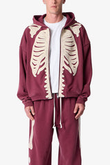 Skeleton Zip Up Hoodie - Washed Red