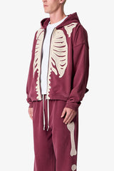 Skeleton Zip Up Hoodie - Washed Red