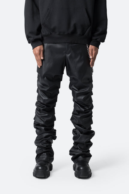 Pantalon en cuir à plis - Noir