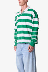 Striped Layered L/S Polo Shirt - Green/White